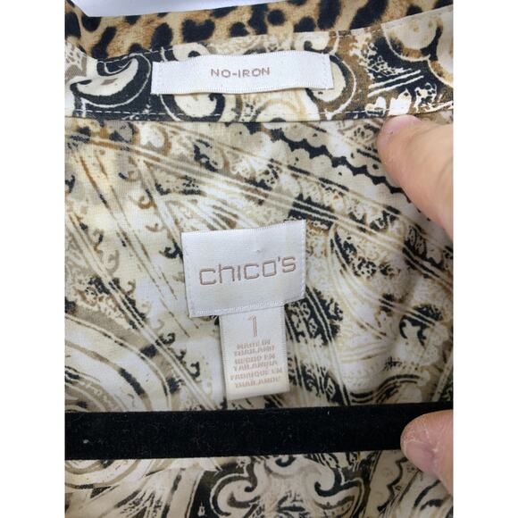 Chicos Blouse Womens Size 1 US M Animal Print No Iron Buttondown Long Sleeve - Picture 3 of 5